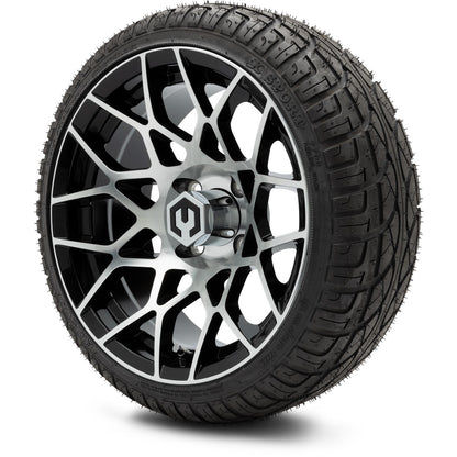 MODZ® 14" Blitz Machined Black Wheels & Street Tires Combo (Arisun Cruze 205/30-14)