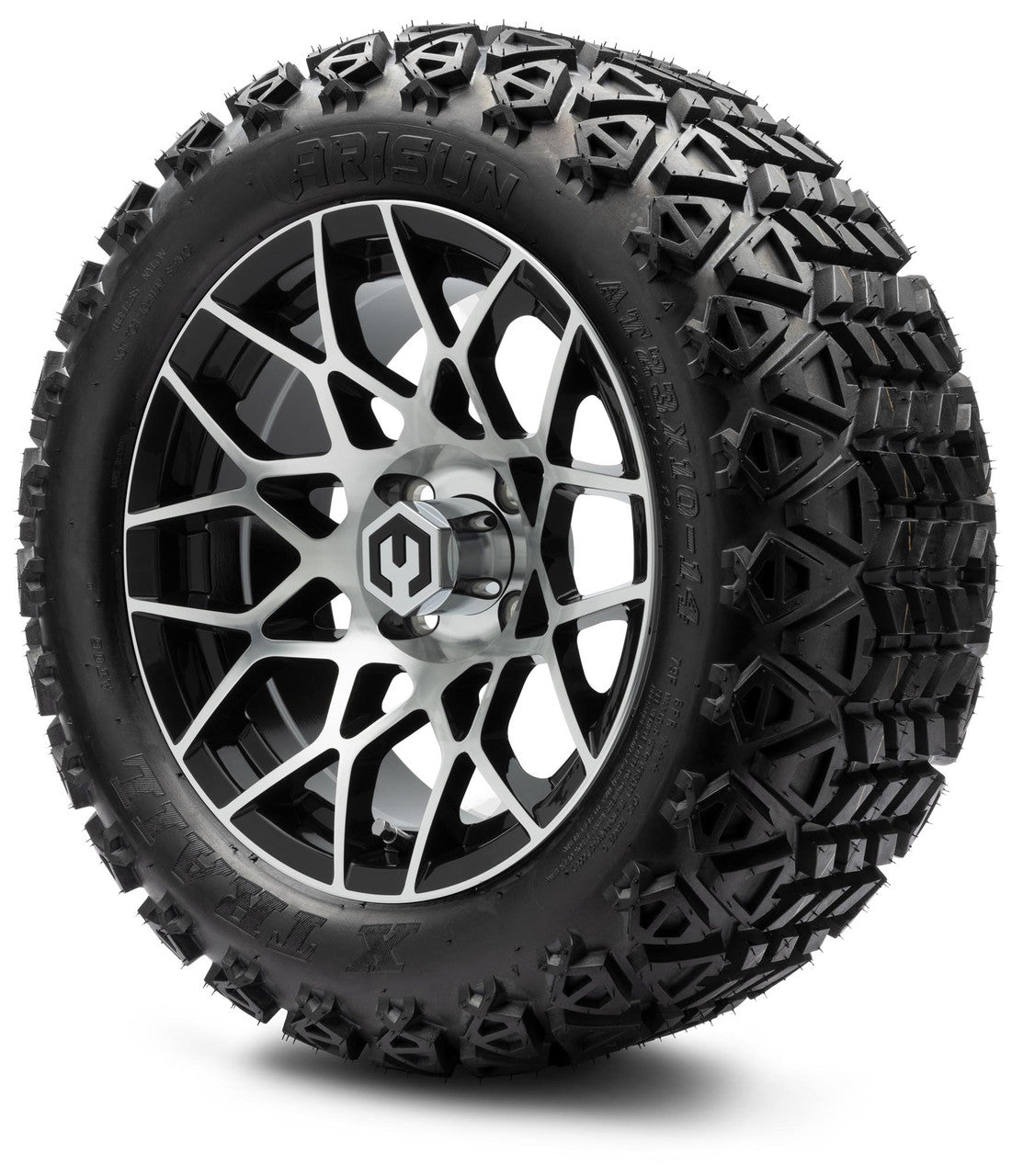 MODZ® 14" Blitz Machined Black Wheels & Off-Road Tires Combo (Arisun X-Armory All-Terrain 23x10-14 Radial)