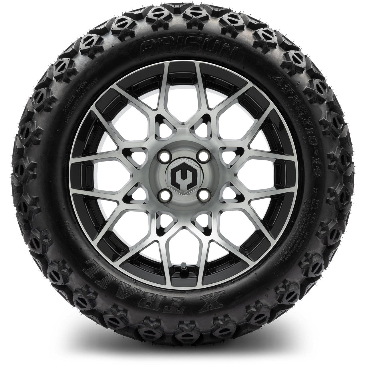 MODZ® 14" Blitz Machined Black Wheels & Off-Road Tires Combo (Arisun X-Armory All-Terrain 23x10-14 Radial)