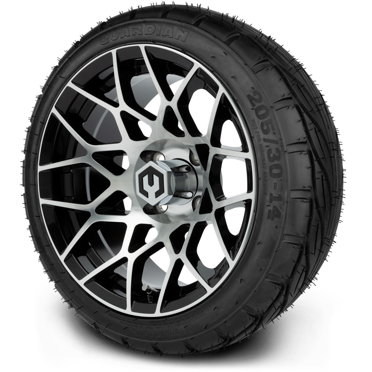 MODZ® 14" Blitz Machined Black Wheels & Street Tires Combo (MODZ Street Fox Radial 205/40-14)