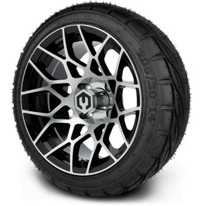 MODZ® 14" Blitz Machined Black Wheels & Street Tires Combo (MODZ Guardian 205/30-14)