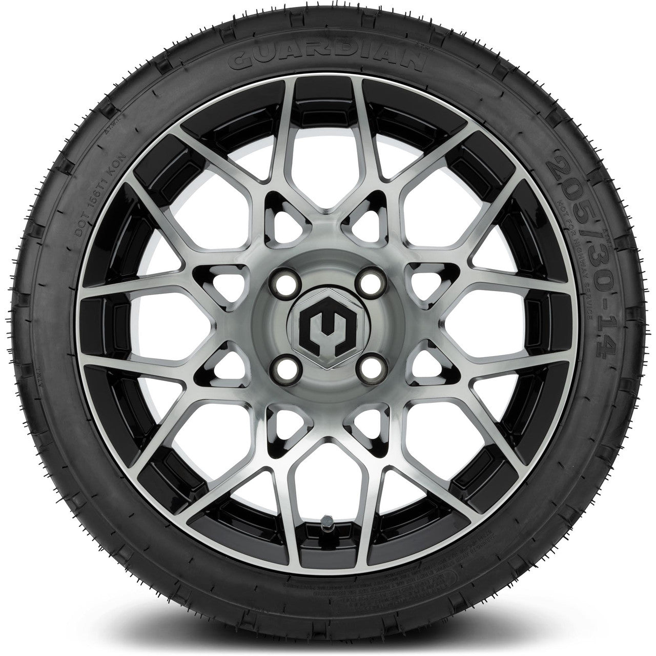 MODZ® 14" Blitz Machined Black Wheels & Street Tires Combo (MODZ Street Fox Radial 205/40-14)