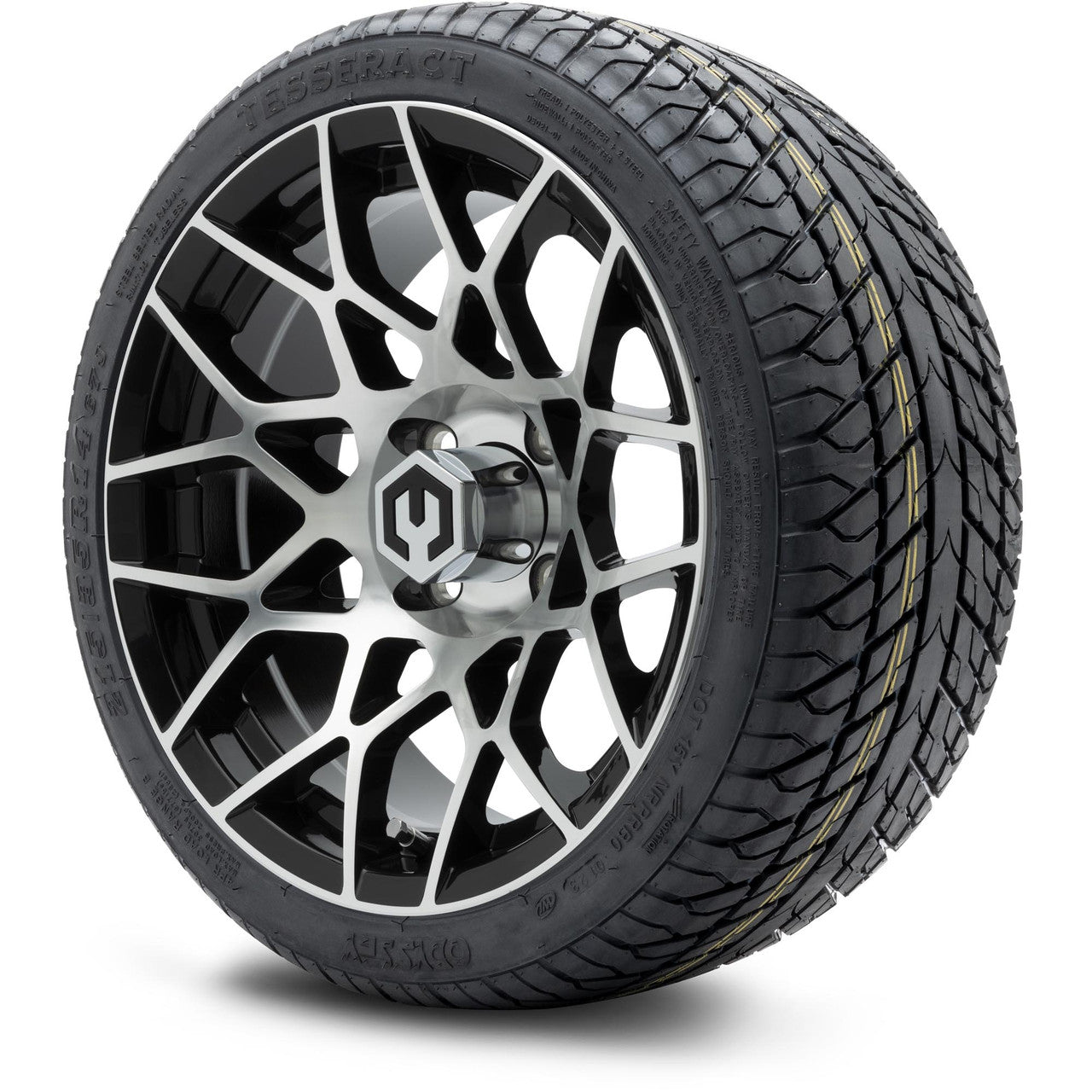 MODZ® 14" Blitz Machined Black Wheels & Street Tires Combo (Odyssey Tesseract Steel Belted Radial 215/50-14)