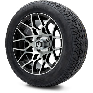 MODZ® 14" Blitz Machined Black Wheels & Street Tires Combo (Odyssey Tesseract Steel Belted Radial 215/50-14)