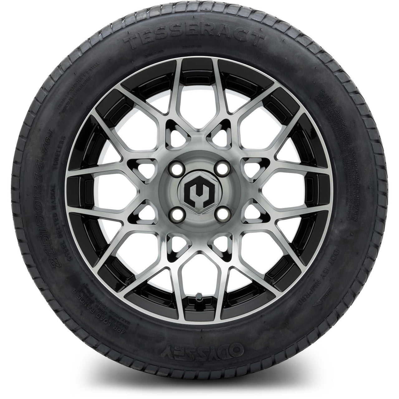 MODZ® 14" Blitz Machined Black Wheels & Street Tires Combo (Odyssey Tesseract Steel Belted Radial 215/35-14)