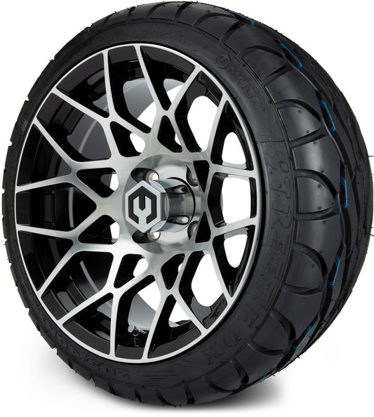 MODZ® 14" Blitz Machined Black Wheels & Street Tires Combo (MODZ Street Fox Radial 205/40-14)