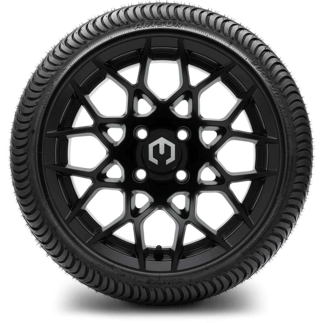MODZ® 14" Blitz Matte Black Wheels & Street Tires Combo (Arisun Cruze 205/30-14)