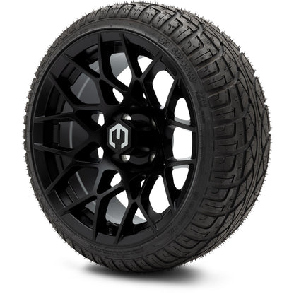 MODZ® 14" Blitz Matte Black Wheels & Street Tires Combo (Odyssey Tesseract Steel Belted Radial 215/50-14)