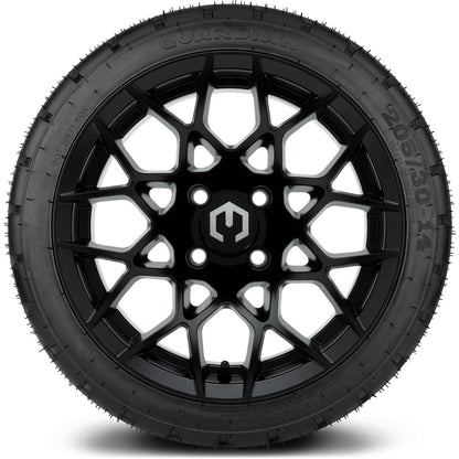 MODZ® 14" Blitz Matte Black Wheels & Street Tires Combo (MODZ Street Fox Radial 205/40-14)