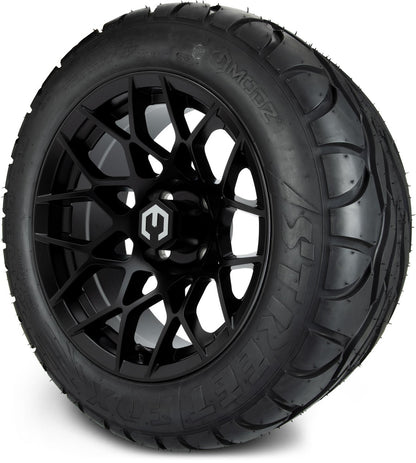 MODZ® 14" Blitz Matte Black Wheels & Street Tires Combo (MODZ Street Fox Radial 205/40-14)