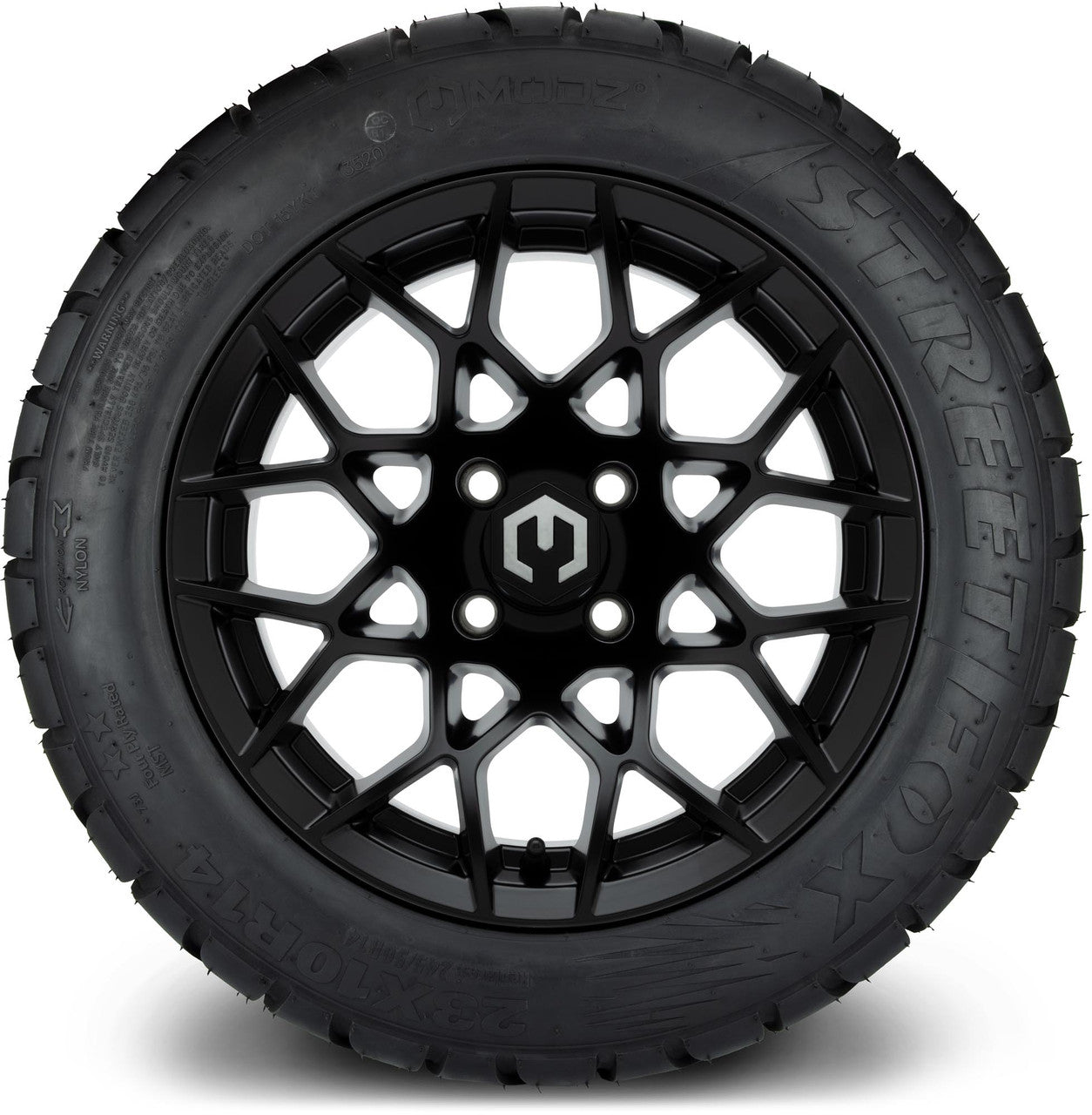 MODZ® 14" Blitz Matte Black Wheels & Street Tires Combo (MODZ Street Fox Radial 23x10-14)
