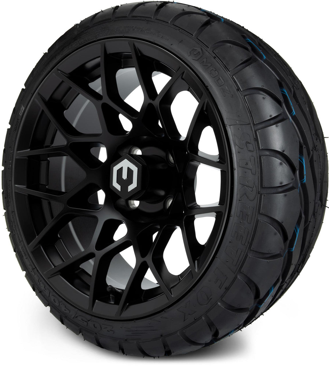 MODZ® 14" Blitz Matte Black Wheels & Street Tires Combo (MODZ Street Fox Radial 205/40-14)