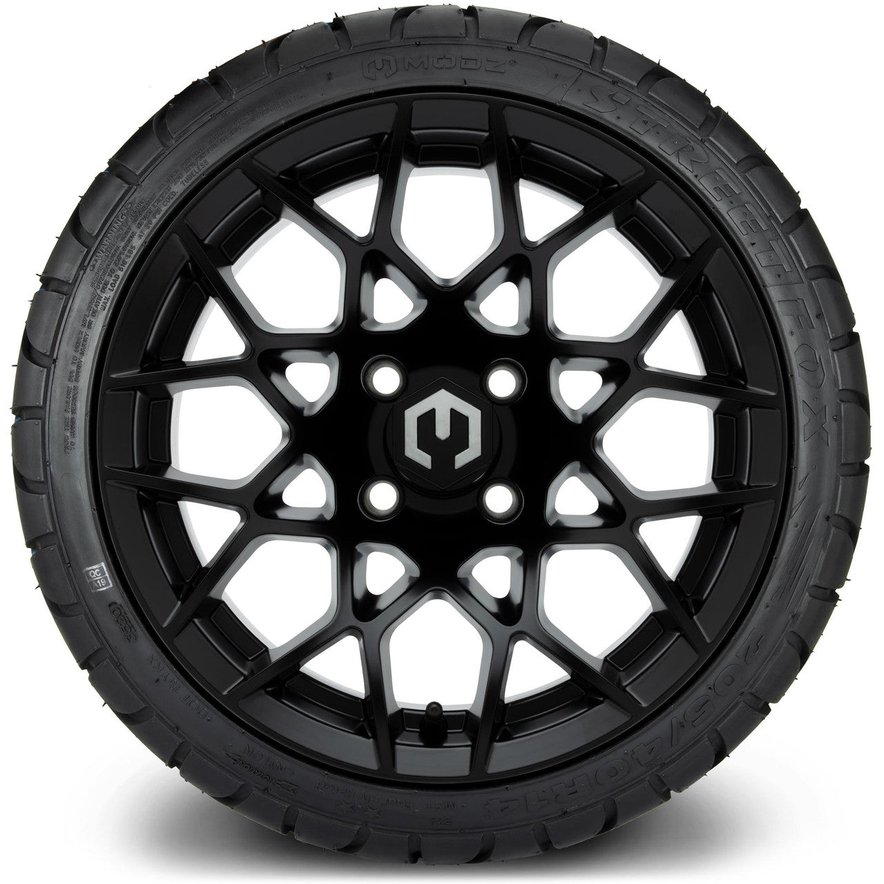 MODZ® 14" Blitz Matte Black Wheels & Street Tires Combo (MODZ Street Fox Radial 205/40-14)