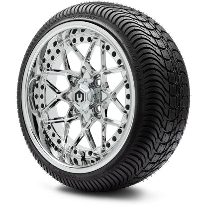MODZ® 14" Formula Chrome Wheels & Street Tires Combo (Odyssey Tesseract Steel Belted Radial 215/50-14)
