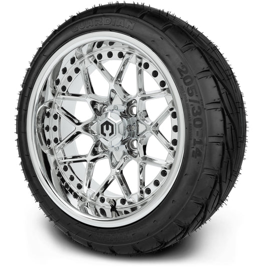 MODZ® 14" Formula Chrome Wheels & Street Tires Combo (MODZ Guardian 205/30-14)
