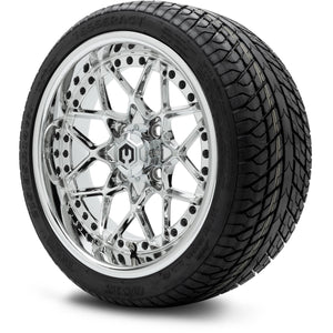 MODZ® 14" Formula Chrome Wheels & Street Tires Combo (Odyssey Tesseract Steel Belted Radial 215/35-14)