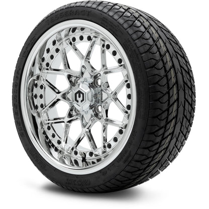 MODZ® 14" Formula Chrome Wheels & Street Tires Combo (Odyssey Tesseract Steel Belted Radial 215/35-14)
