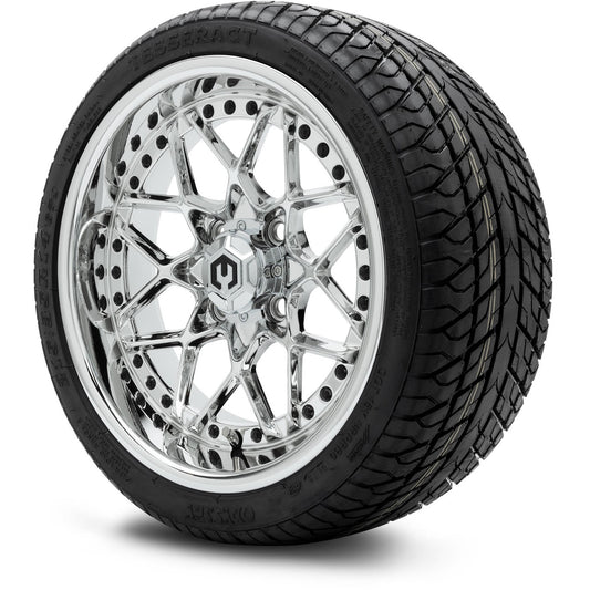 MODZ® 14" Formula Chrome Wheels & Street Tires Combo (Odyssey Tesseract Steel Belted Radial 215/35-14)