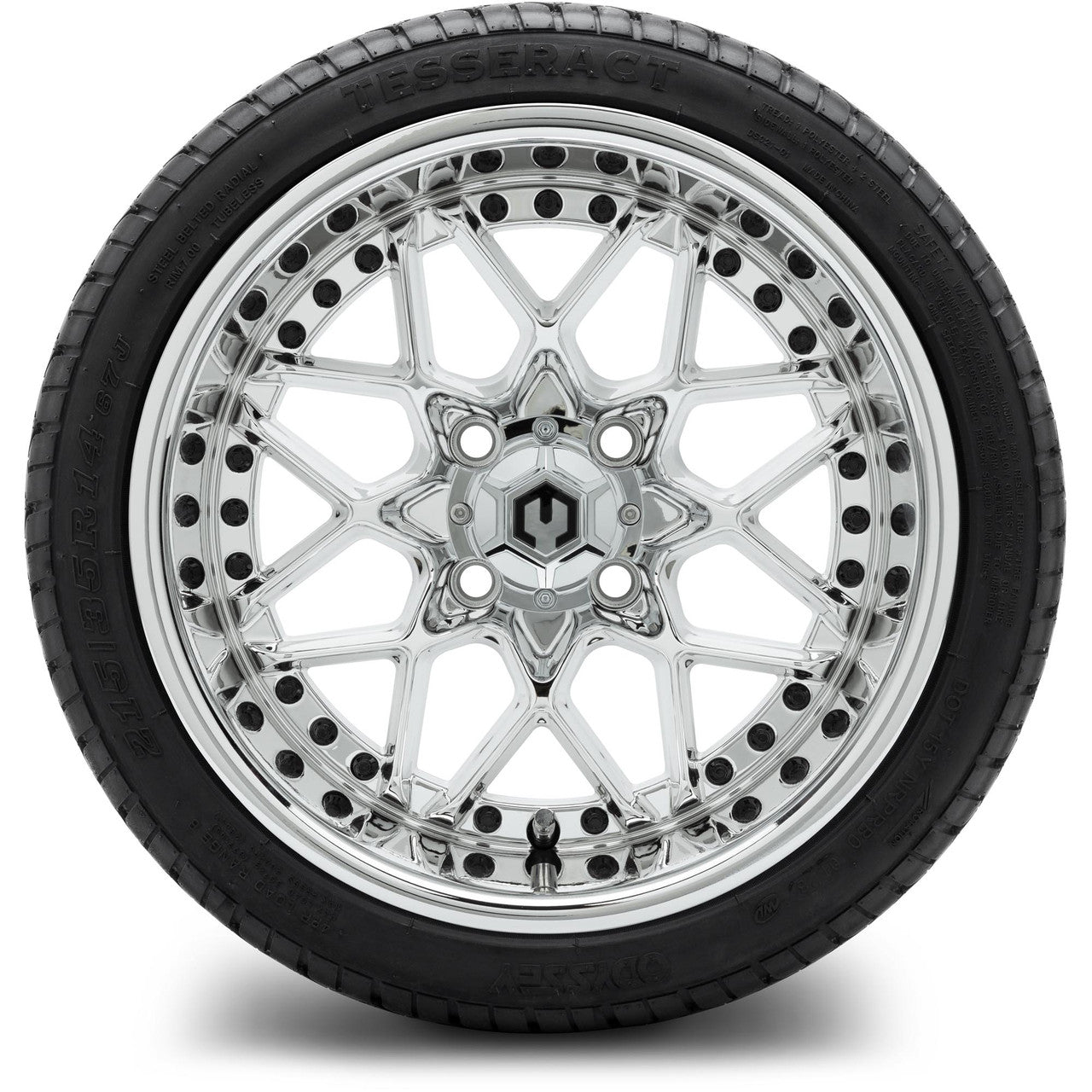 MODZ® 14" Formula Chrome Wheels & Street Tires Combo (Odyssey Tesseract Steel Belted Radial 215/50-14)