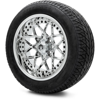 MODZ® 14" Formula Chrome Wheels & Street Tires Combo (Odyssey Tesseract Steel Belted Radial 215/50-14)