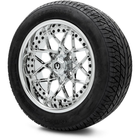 MODZ® 14" Formula Chrome Wheels & Street Tires Combo (Odyssey Tesseract Steel Belted Radial 215/50-14)