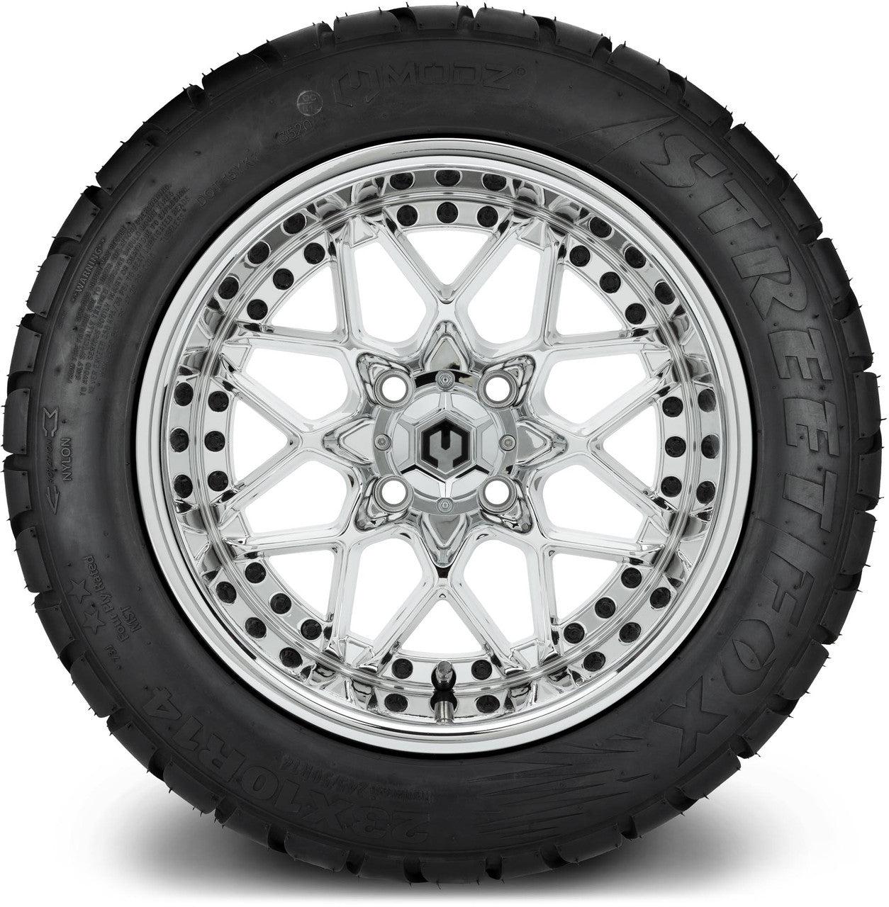 MODZ® 14" Formula Chrome Wheels & Street Tires Combo (MODZ Street Fox Radial 23x10-14)