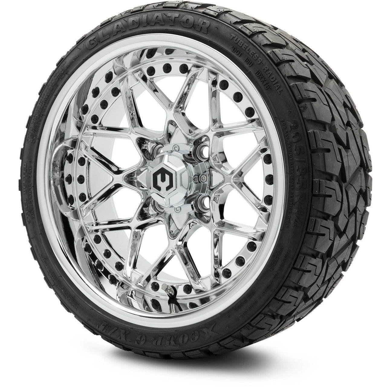 MODZ® 14" Formula Chrome Wheels & Off-Road Tires Combo (Xcomp Gladiator 23-10-14 Radial)