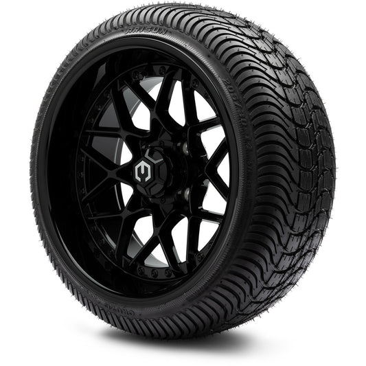 MODZ® 14" Formula Glossy Black Wheels & Street Tires Combo (Arisun Cruze 205/30-14)