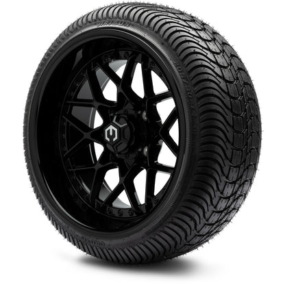 MODZ® 14" Formula Glossy Black Wheels & Street Tires Combo (Odyssey Tesseract Steel Belted Radial 215/35-14)