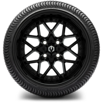 MODZ® 14" Formula Glossy Black Wheels & Street Tires Combo (Odyssey Tesseract Steel Belted Radial 215/50-14)