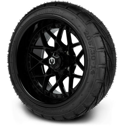 MODZ® 14" Formula Glossy Black Wheels & Street Tires Combo (Arisun Cruze 205/30-14)