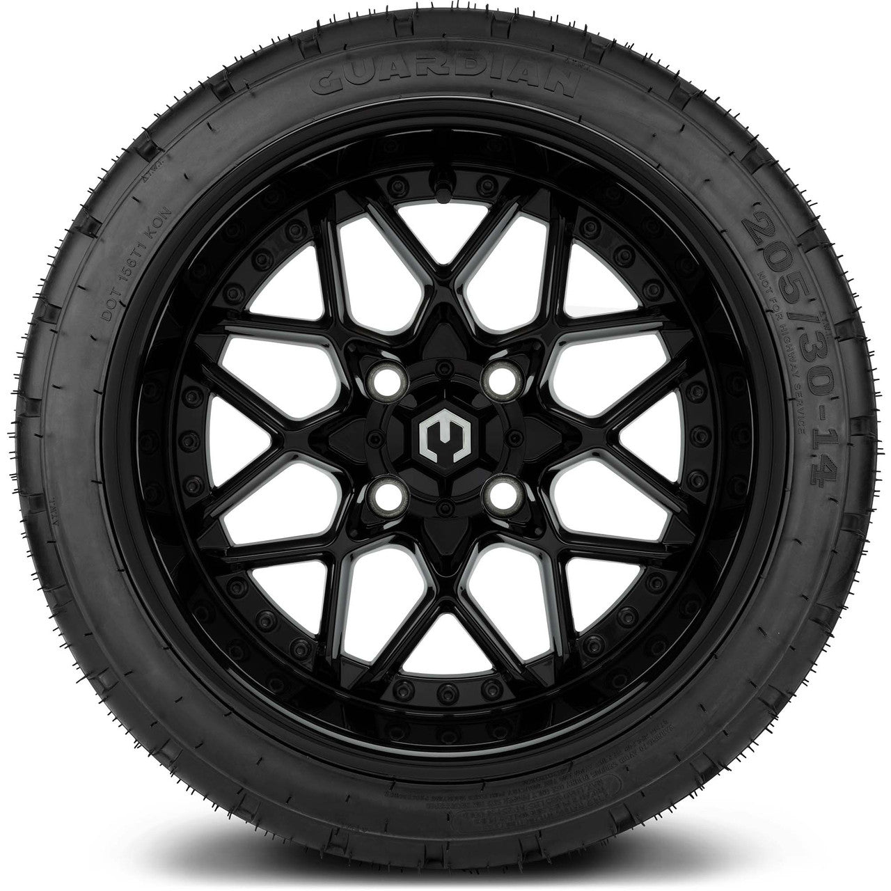 MODZ® 14" Formula Glossy Black Wheels & Street Tires Combo (MODZ Street Fox Radial 205/40-14)