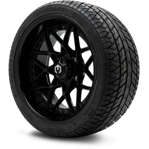 MODZ® 14" Formula Glossy Black Wheels & Street Tires Combo (Odyssey Tesseract Steel Belted Radial 215/35-14)