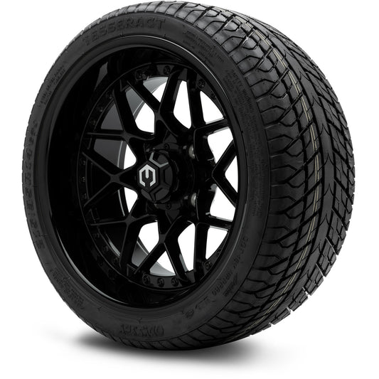 MODZ® 14" Formula Glossy Black Wheels & Street Tires Combo (Odyssey Tesseract Steel Belted Radial 215/35-14)