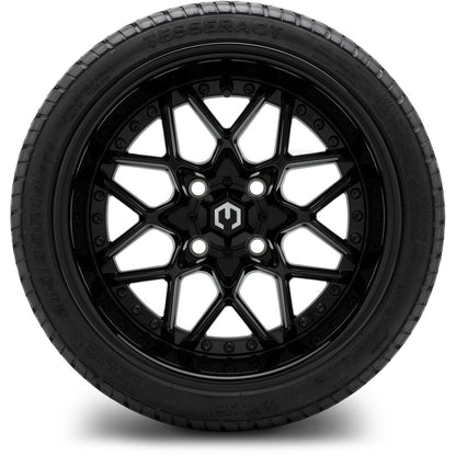 MODZ® 14" Formula Glossy Black Wheels & Street Tires Combo (Odyssey Tesseract Steel Belted Radial 215/35-14)
