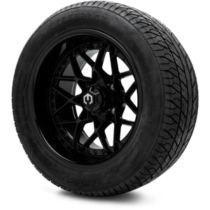 MODZ® 14" Formula Glossy Black Wheels & Street Tires Combo (Odyssey Tesseract Steel Belted Radial 215/50-14)