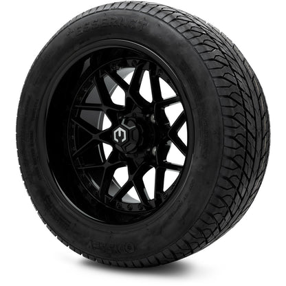 MODZ® 14" Formula Glossy Black Wheels & Street Tires Combo (Odyssey Tesseract Steel Belted Radial 215/35-14)