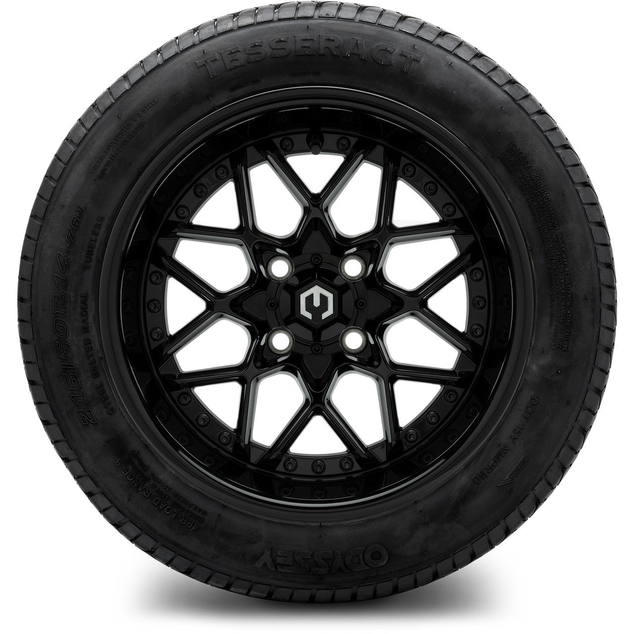 MODZ® 14" Formula Glossy Black Wheels & Street Tires Combo (Odyssey Tesseract Steel Belted Radial 215/35-14)