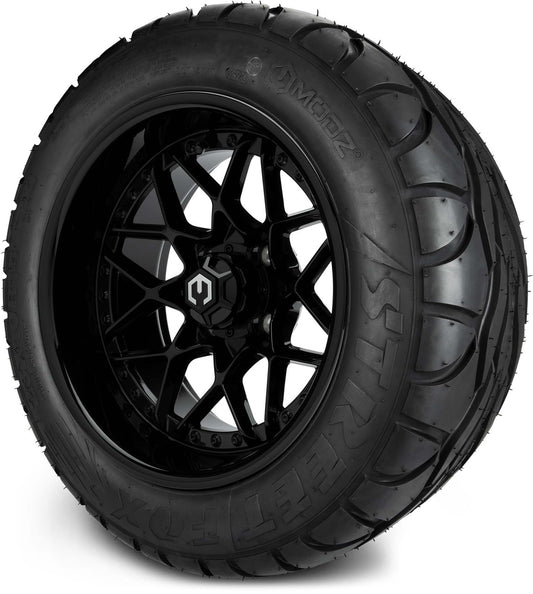 MODZ® 14" Formula Glossy Black Wheels & Street Tires Combo (MODZ Street Fox Radial 23x10-14)