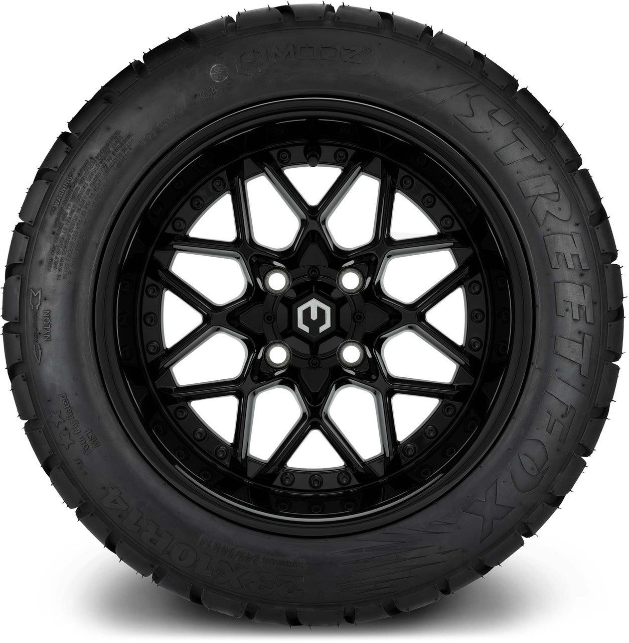 MODZ® 14" Formula Glossy Black Wheels & Street Tires Combo (MODZ Street Fox Radial 23x10-14)