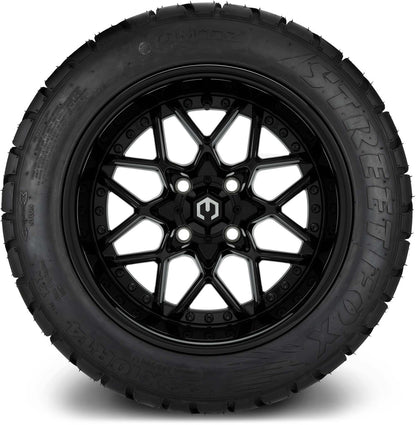MODZ® 14" Formula Glossy Black Wheels & Street Tires Combo (Arisun Cruze 205/30-14)