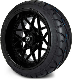 MODZ® 14" Formula Glossy Black Wheels & Street Tires Combo (MODZ Street Fox Radial 205/40-14)