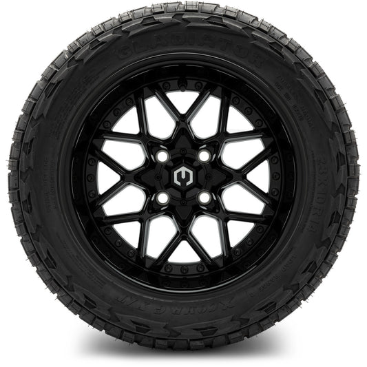 MODZ® 14" Formula Glossy Black Wheels & Off-Road Tires Combo (Xcomp Gladiator 23-10-14 Radial)