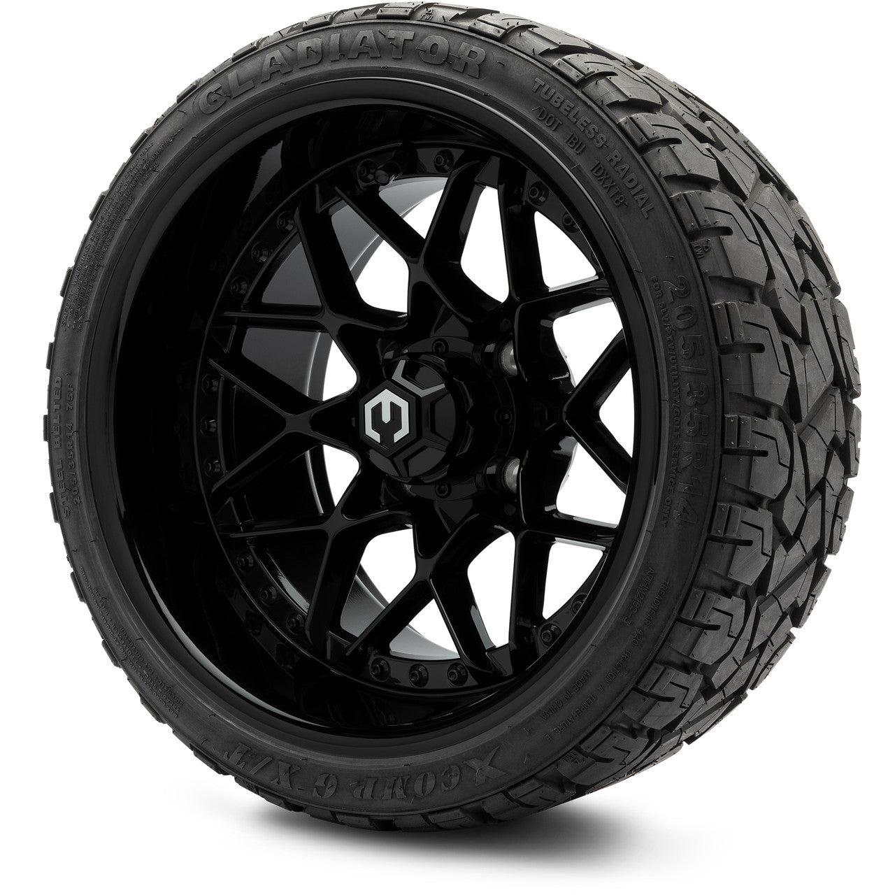 MODZ® 14" Formula Glossy Black Wheels & Off-Road Tires Combo (Xcomp Gladiator 23-10-14 Radial)