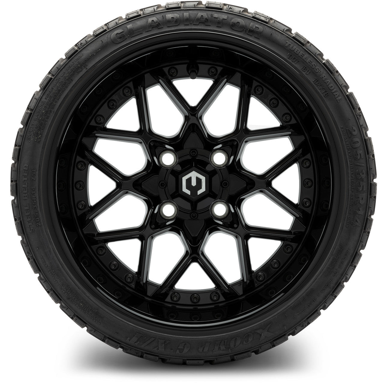 MODZ® 14" Formula Glossy Black Wheels & Off-Road Tires Combo (Xcomp Gladiator 23-10-14 Radial)
