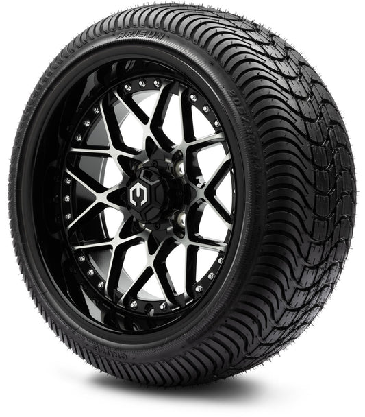 MODZ® 14" Formula Machined Black Wheels & Street Tires Combo (Arisun Cruze 205/30-14)
