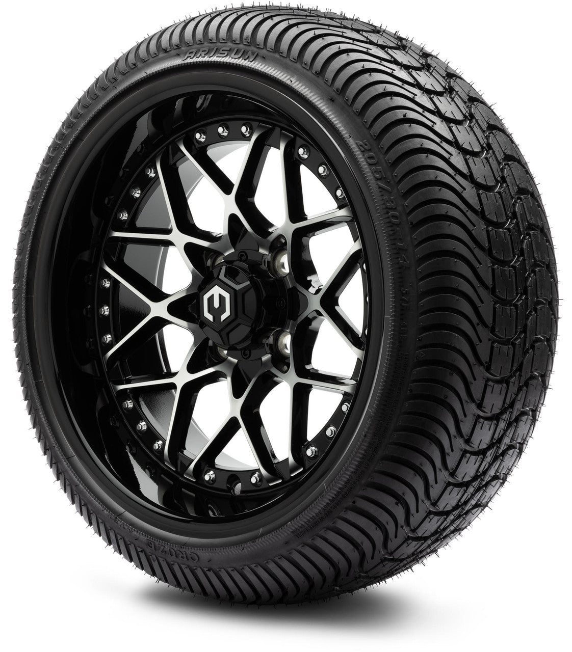 MODZ® 14" Formula Machined Black Wheels & Street Tires Combo (MODZ Street Fox Radial 23x10-14)