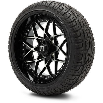 MODZ® 14" Formula Machined Black Wheels & Street Tires Combo (MODZ Street Fox Radial 205/40-14)