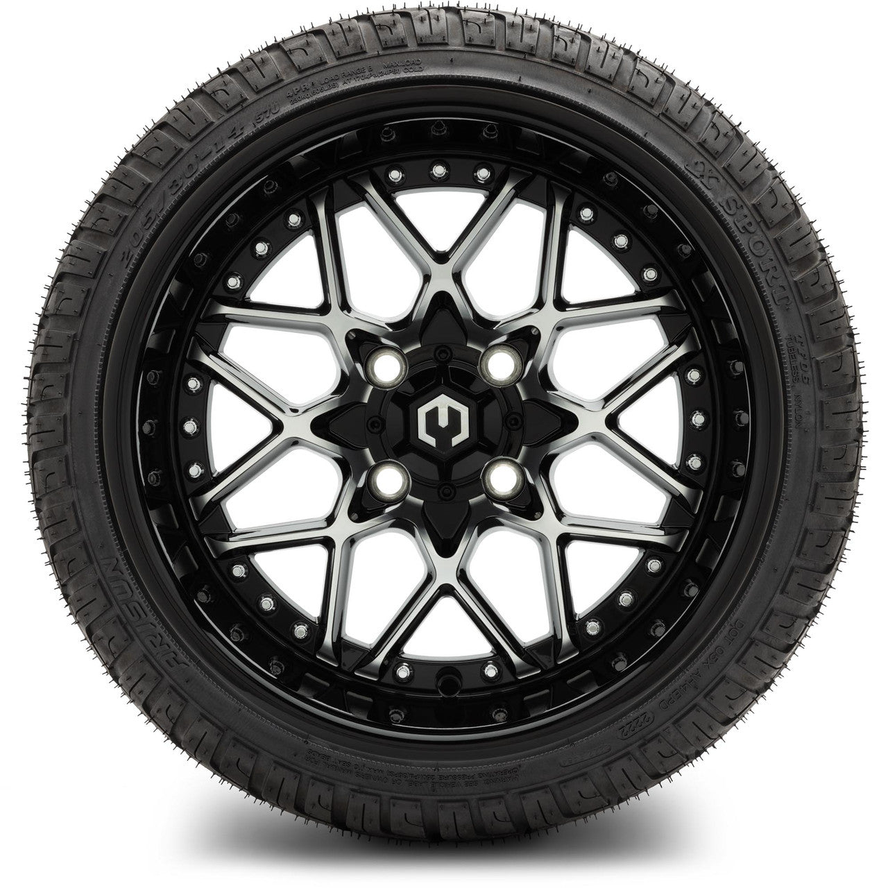 MODZ® 14" Formula Machined Black Wheels & Street Tires Combo (MODZ Street Fox Radial 205/40-14)