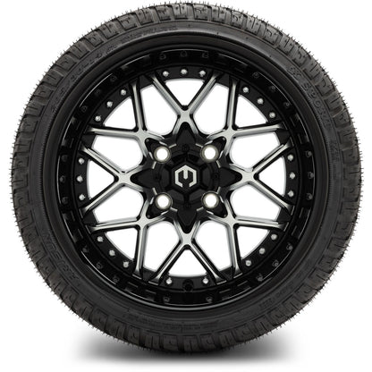 MODZ® 14" Formula Machined Black Wheels & Street Tires Combo (MODZ Street Fox Radial 205/40-14)